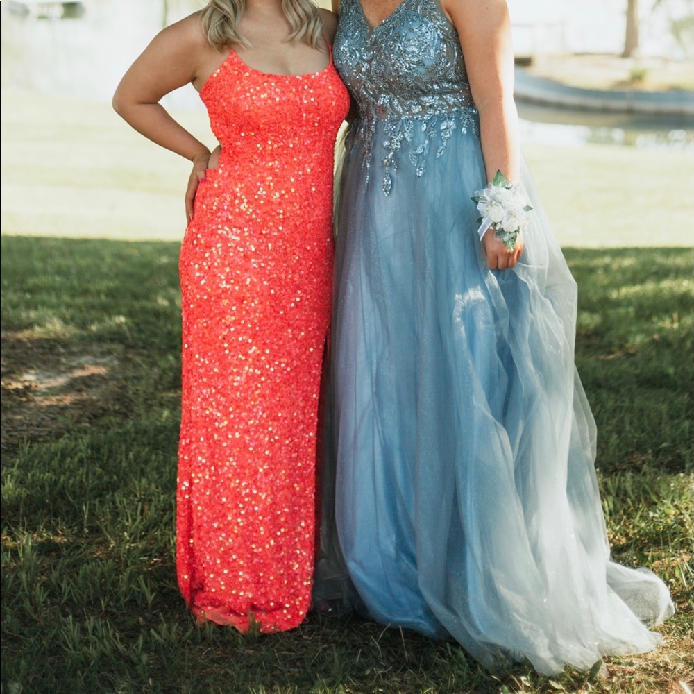 Coral pink sparkly prom dress size 8